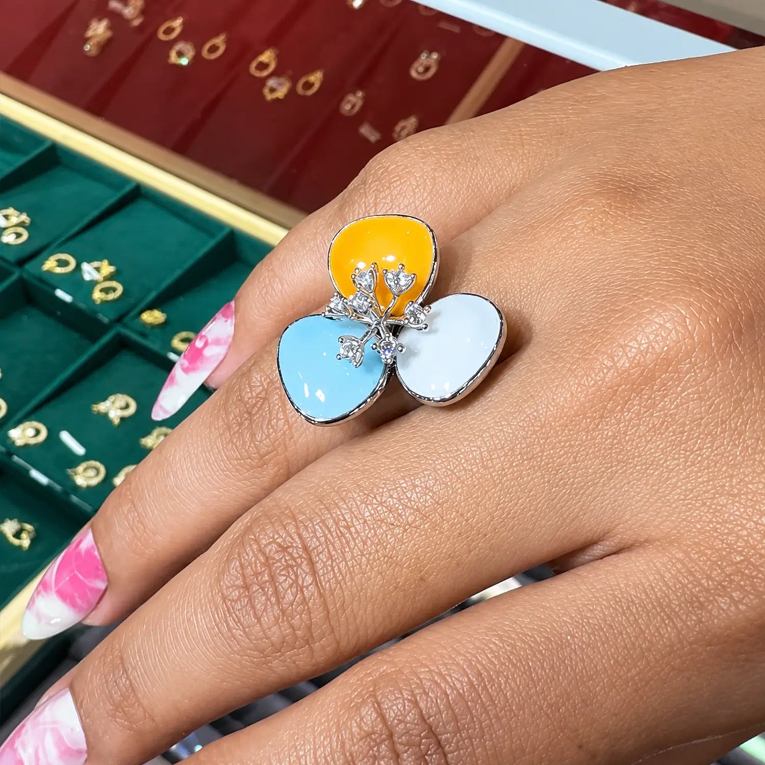 Pure Silver Multi-Stone Floral Ring - Made With Pure 925 Silver