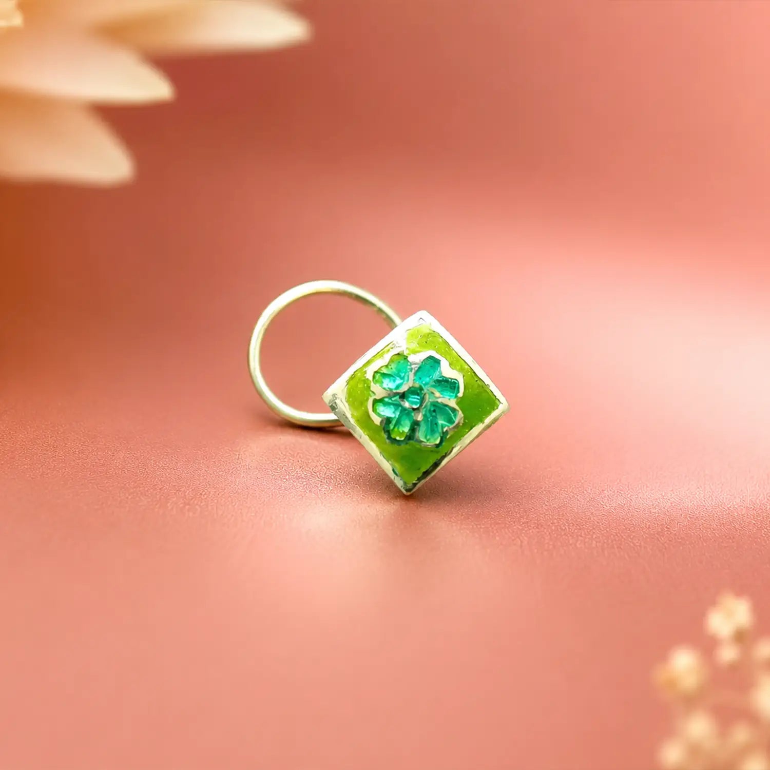 Square Enamel  Silver Nose Pin- Made With Pure 925 Silver