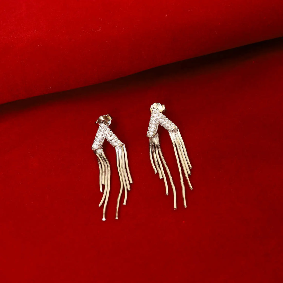 Sparkling V-Shaped Tassel Silver Earrings - Made With Pure 925 Silver