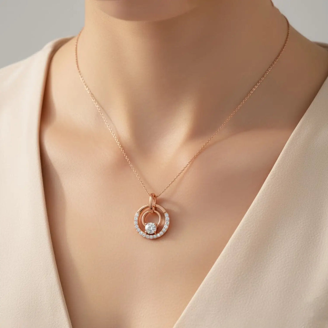 Rose Gold Ruby Circle Silver Pendant - Made With 925 Pure Silver