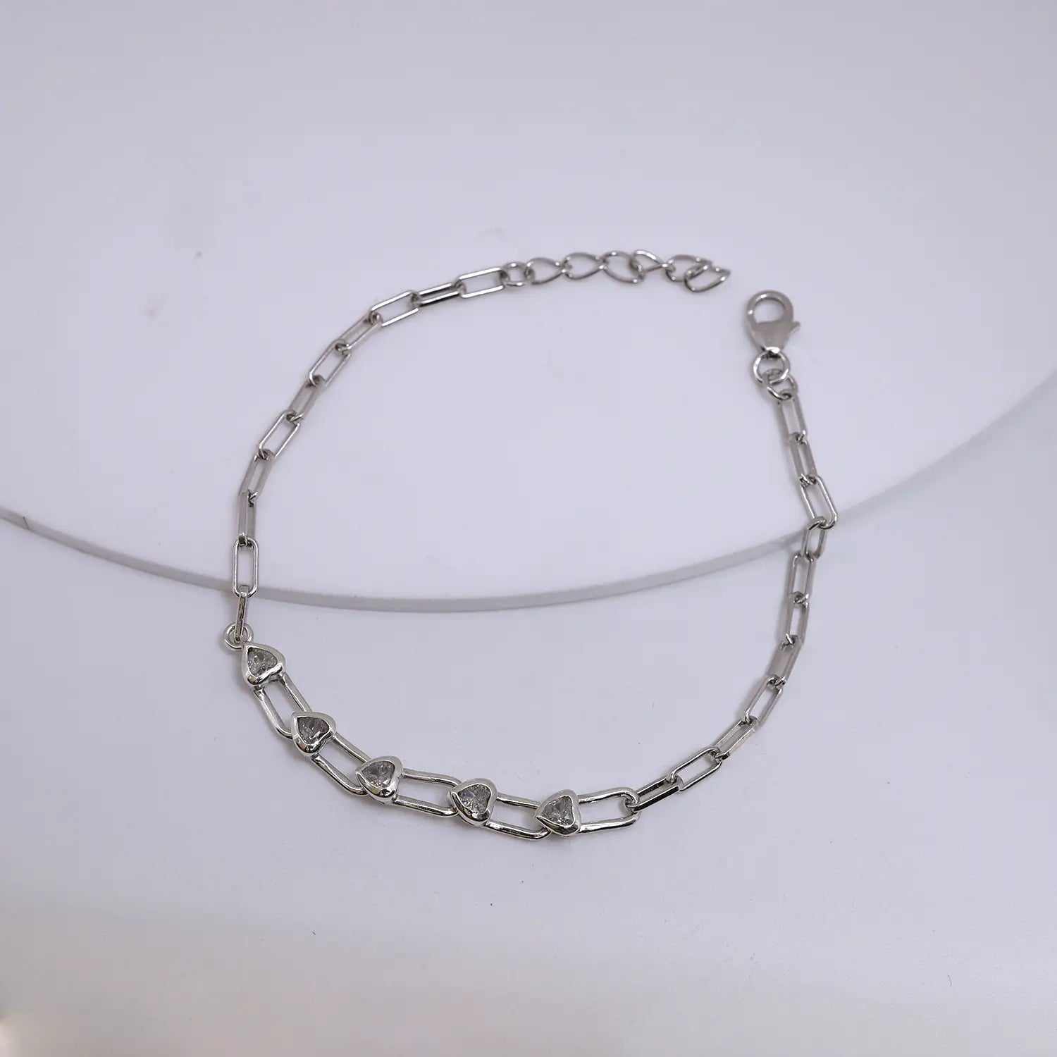 Crystal Heart Link Pure Silver Bracelet - Made With Pure 925 Silver