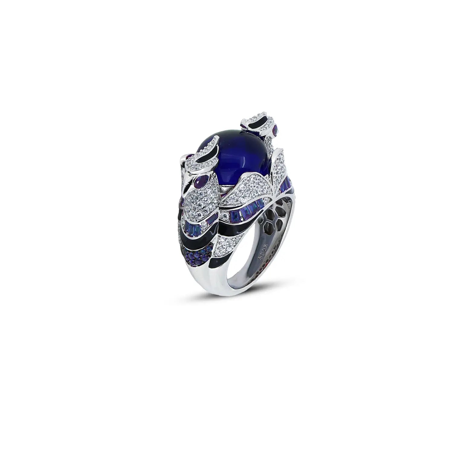 Pure Silver Blue Enamel & CZ Luxury Ring - Made With Pure 925 Silver