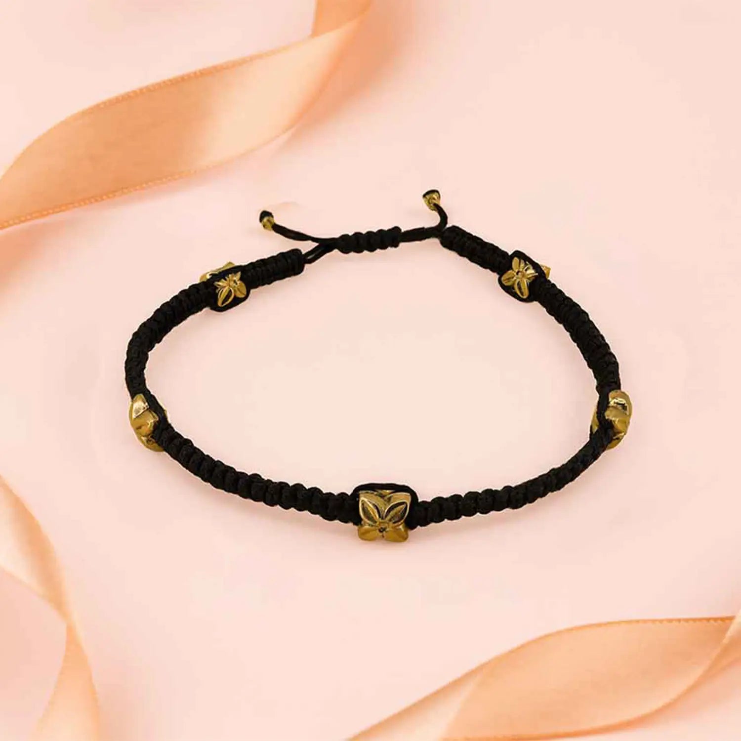 Black Thread Adjustable Silver Butterfly Charm Anklet (Single Piece)- Made With Pure 925 Silver
