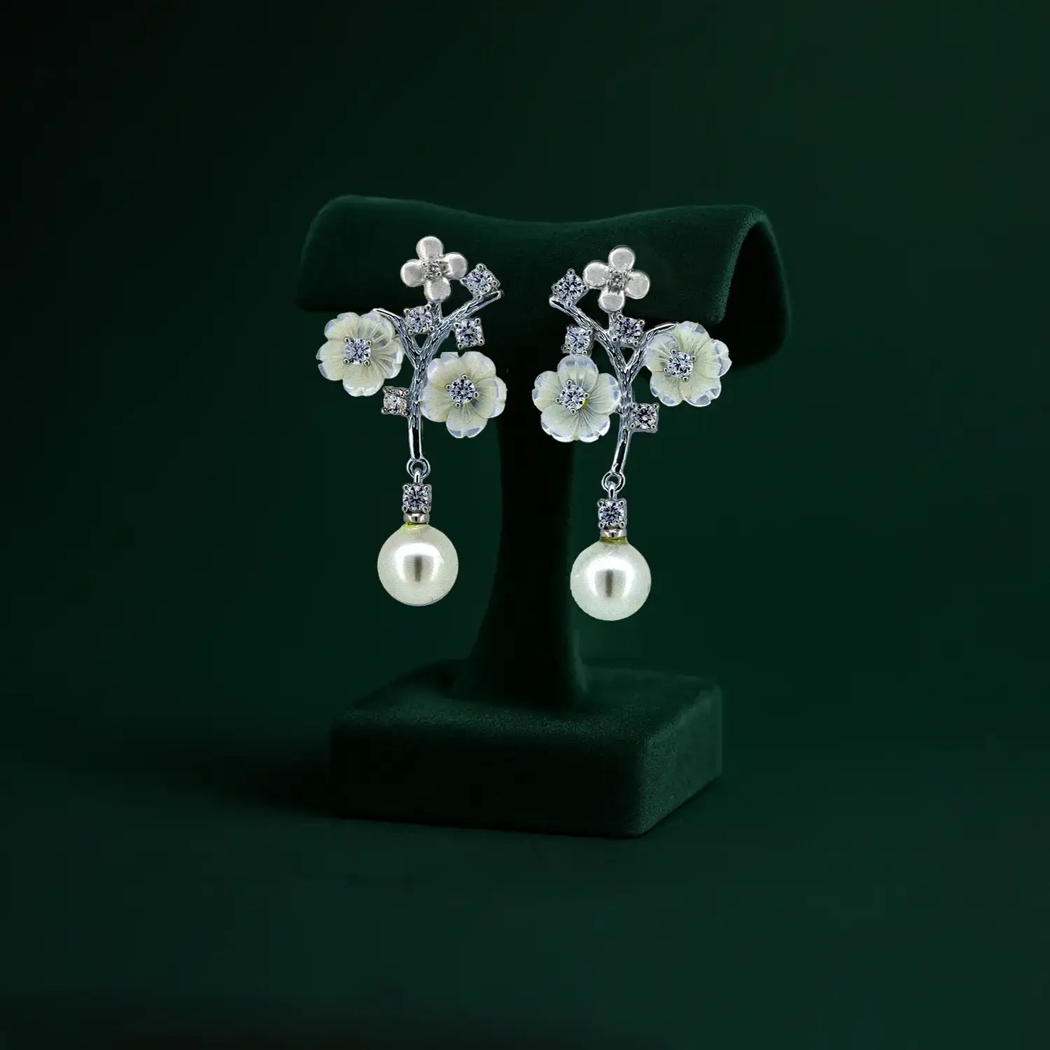 Floral Pearl Drop Silver Earrings- Made With Pure 925 Silver