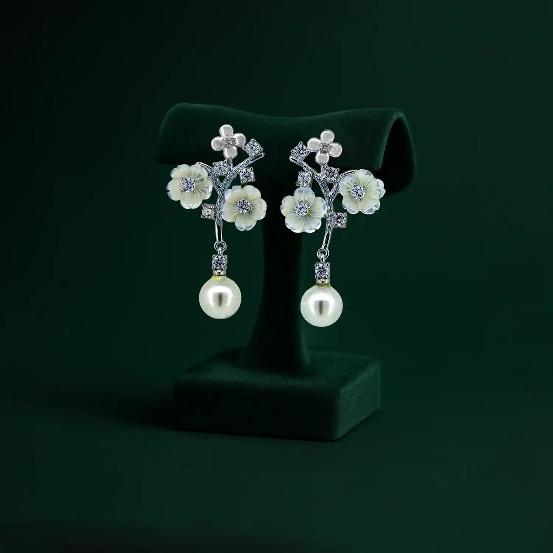 Floral Pearl Drop Silver Earrings- Made With Pure 925 Silver