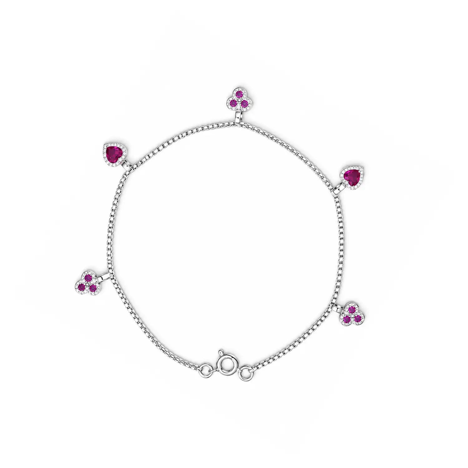 Ruby Charm Bracelet – Elegant Heart & Floral Design - Made With Pure 925 Silver