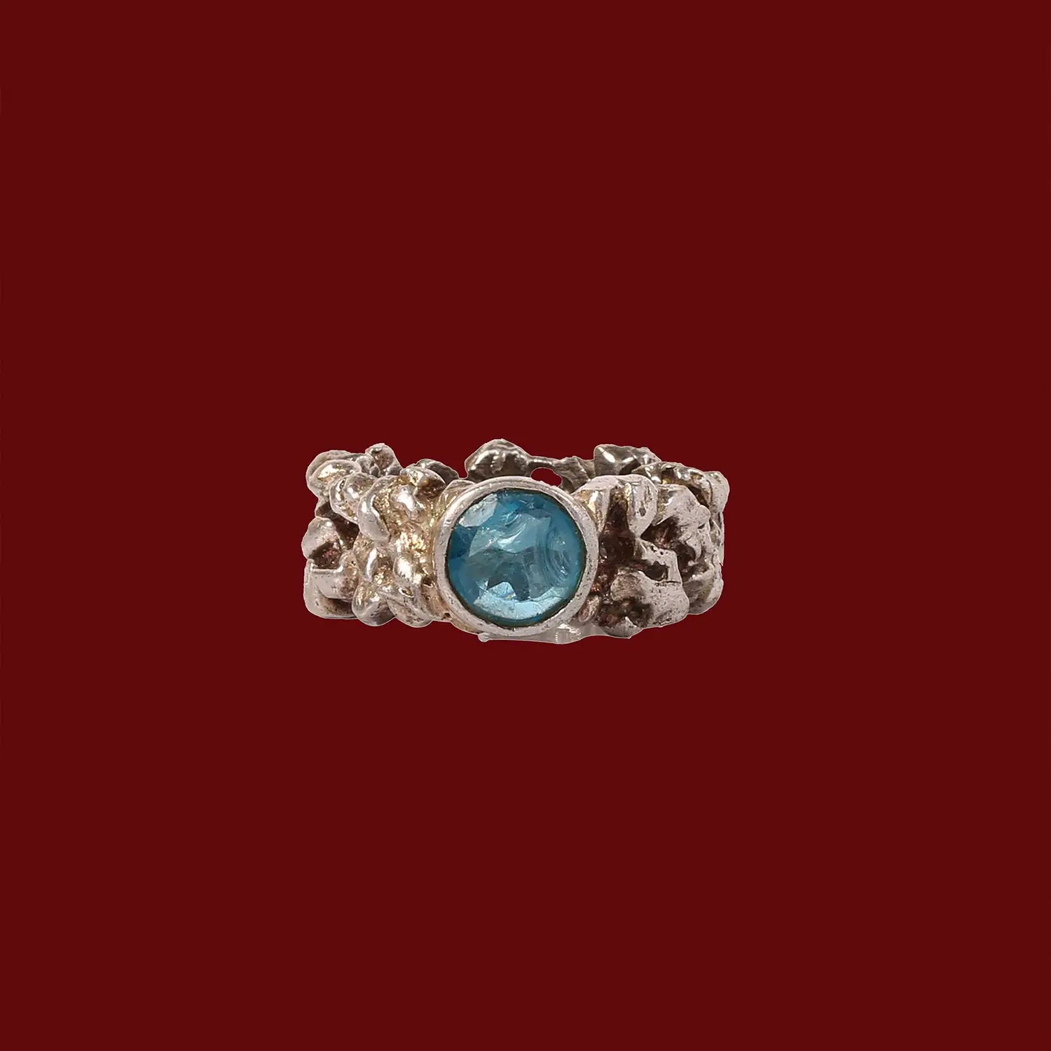 Organic Textured Silver Ring with Blue Stone- Made With Pure 925 Silver
