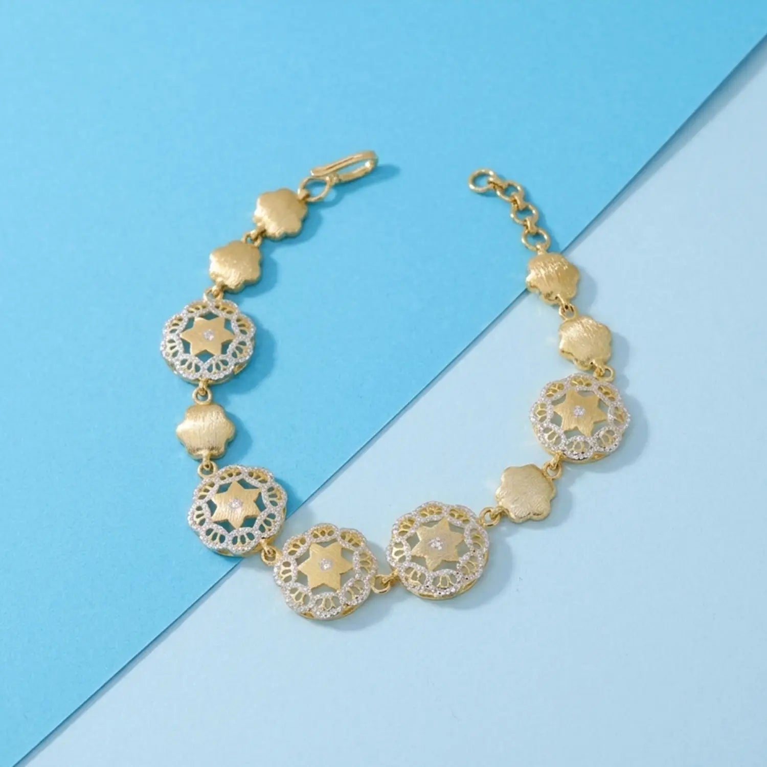 Gold Polish Silver Floral Charm Designer Bracelet - Made With Pure 925 Silver