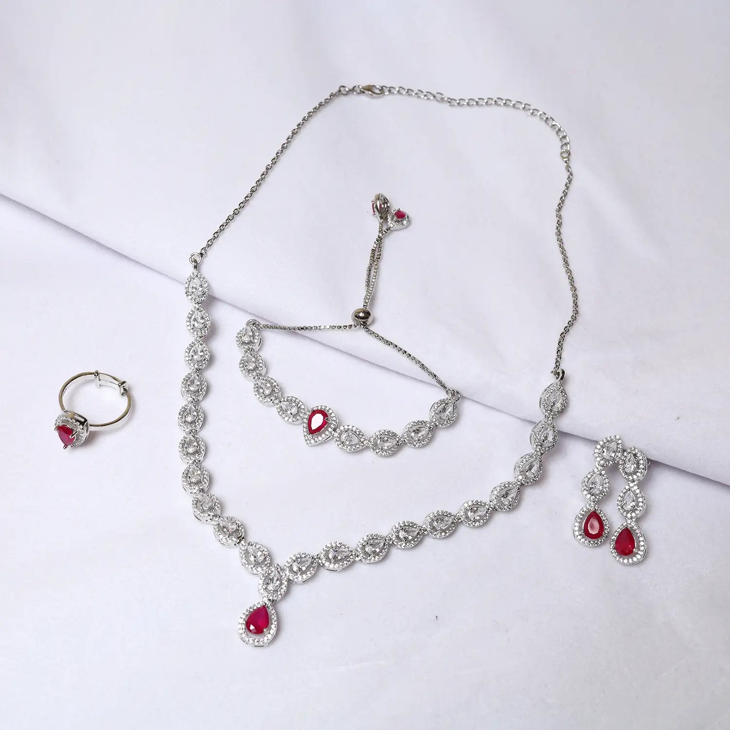 Royal Ruby Drop CZ Pure Silver Jewellery Set- Made With Pure 925 Silver