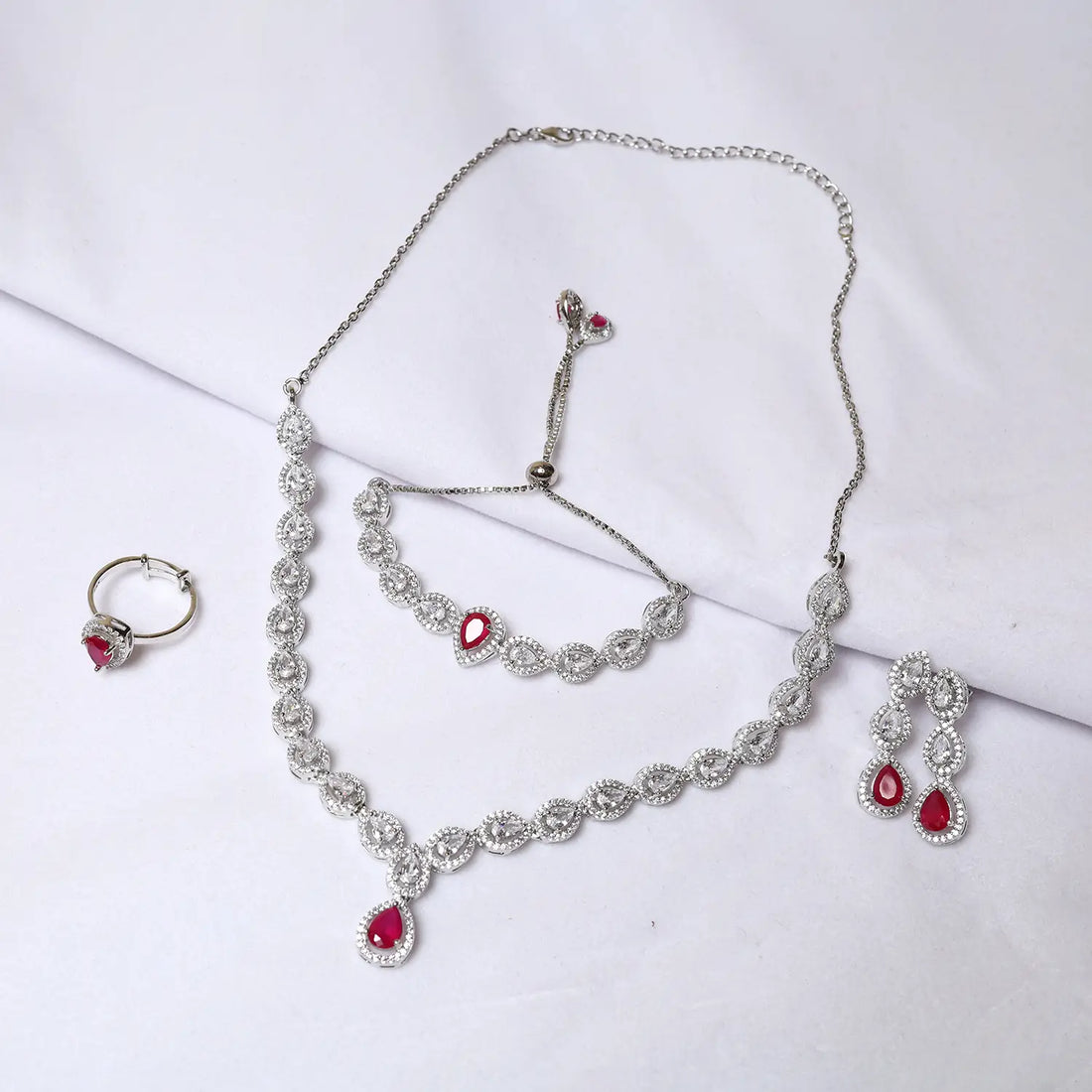 Royal Ruby Drop CZ Pure Silver Jewellery Set- Made With Pure 925 Silver