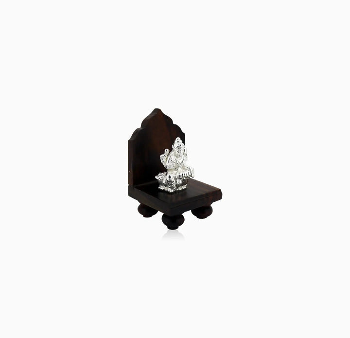 Pure Silver Goddess Lakshmi Idol with Wooden Singhasan - Made With Pure 925 Silver