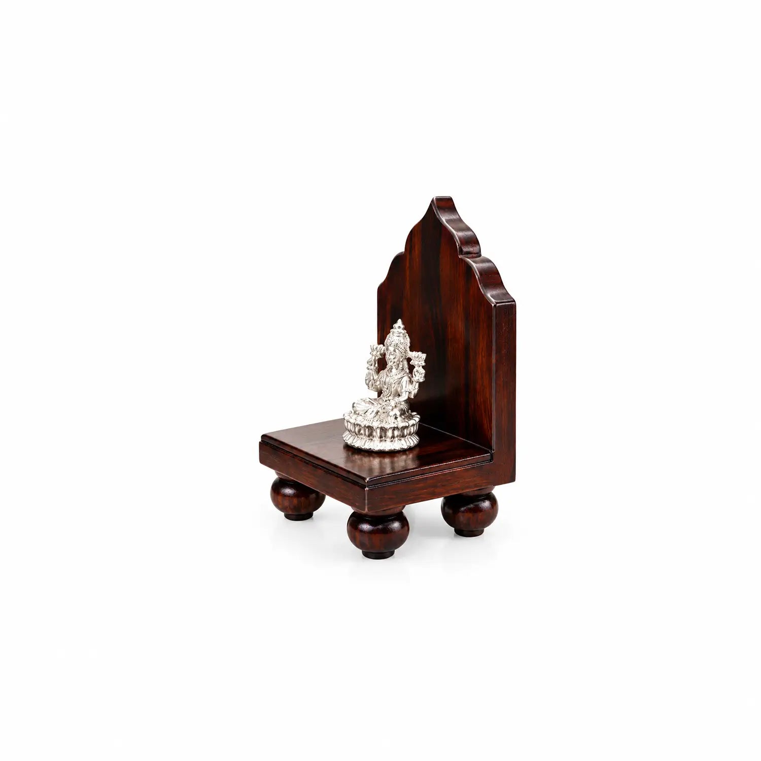 Pure Silver Goddess Lakshmi Idol with Wooden Singhasan - Made With Pure 925 Silver