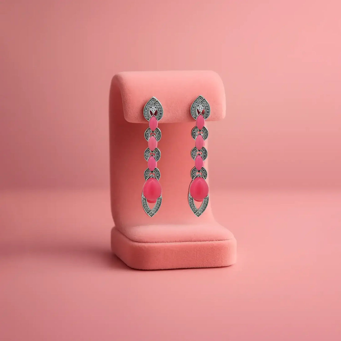Elegant Pink Stone Silver Drop Earrings- Made With Pure 925 Silver