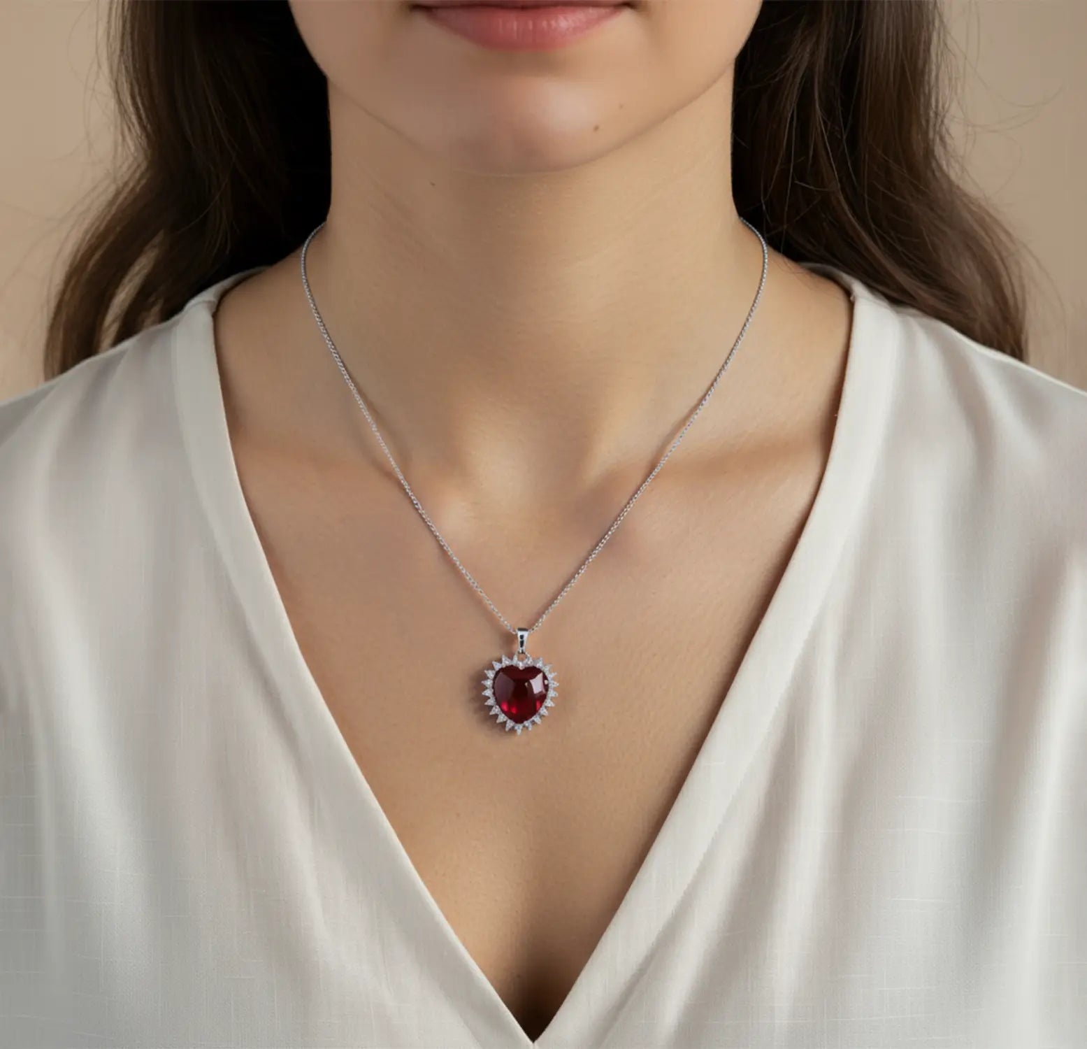 Pure Silver Heart-Shaped Red Gemstone Pendant - Made With Pure 925 Silver