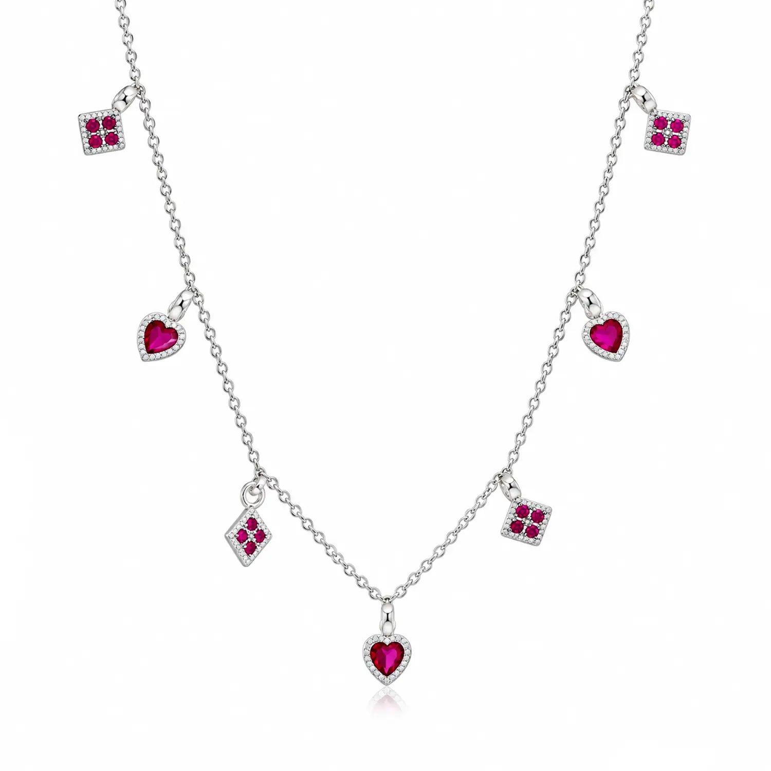Pink Heart & Square Charm Chain - Made With Pure 925 Silver