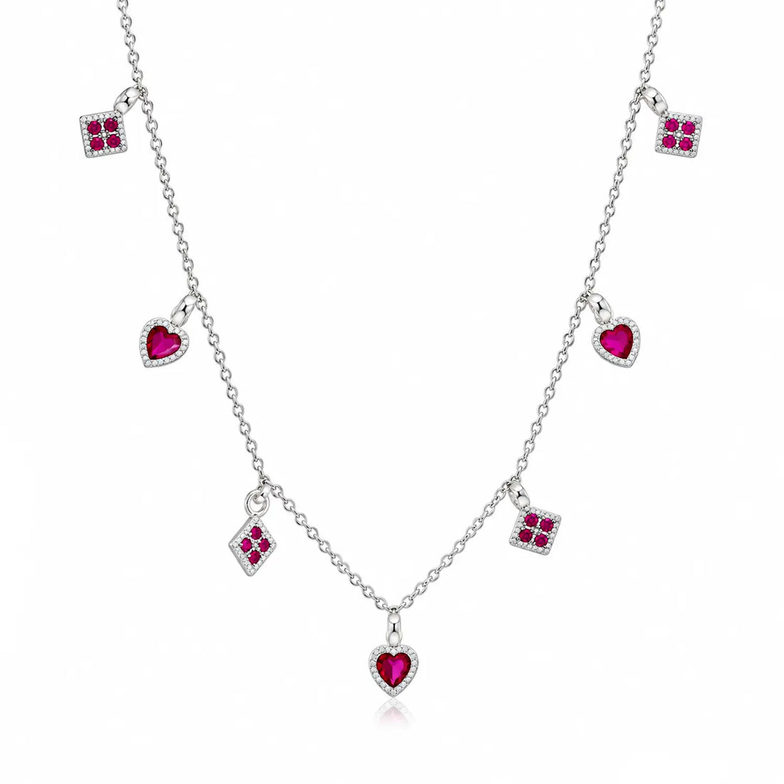 Pink Heart & Square Charm Chain - Made With Pure 925 Silver