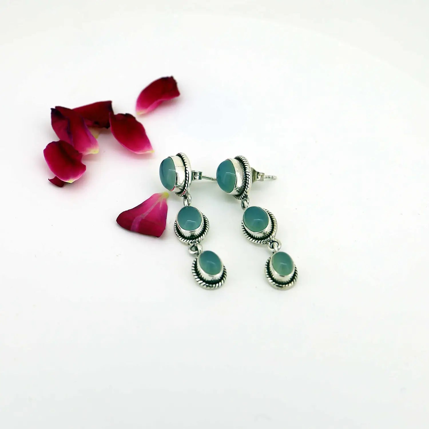 Pure Silver Drop Earrings with Blue - Made With Pure 925 Silver