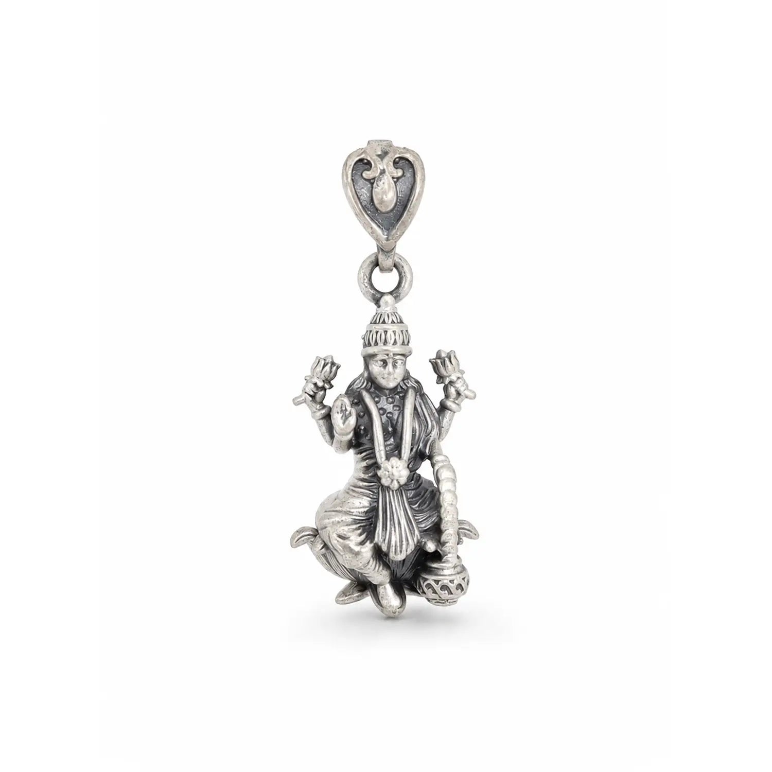 Divine Goddess Lakshmi Oxidised Silver Pendant - Made With Pure 925 Silver