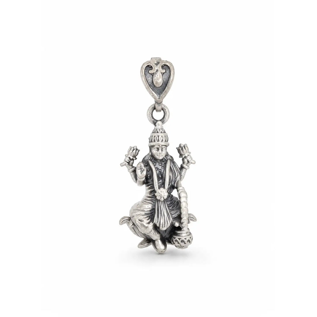 Divine Goddess Lakshmi Oxidised Silver Pendant - Made With Pure 925 Silver