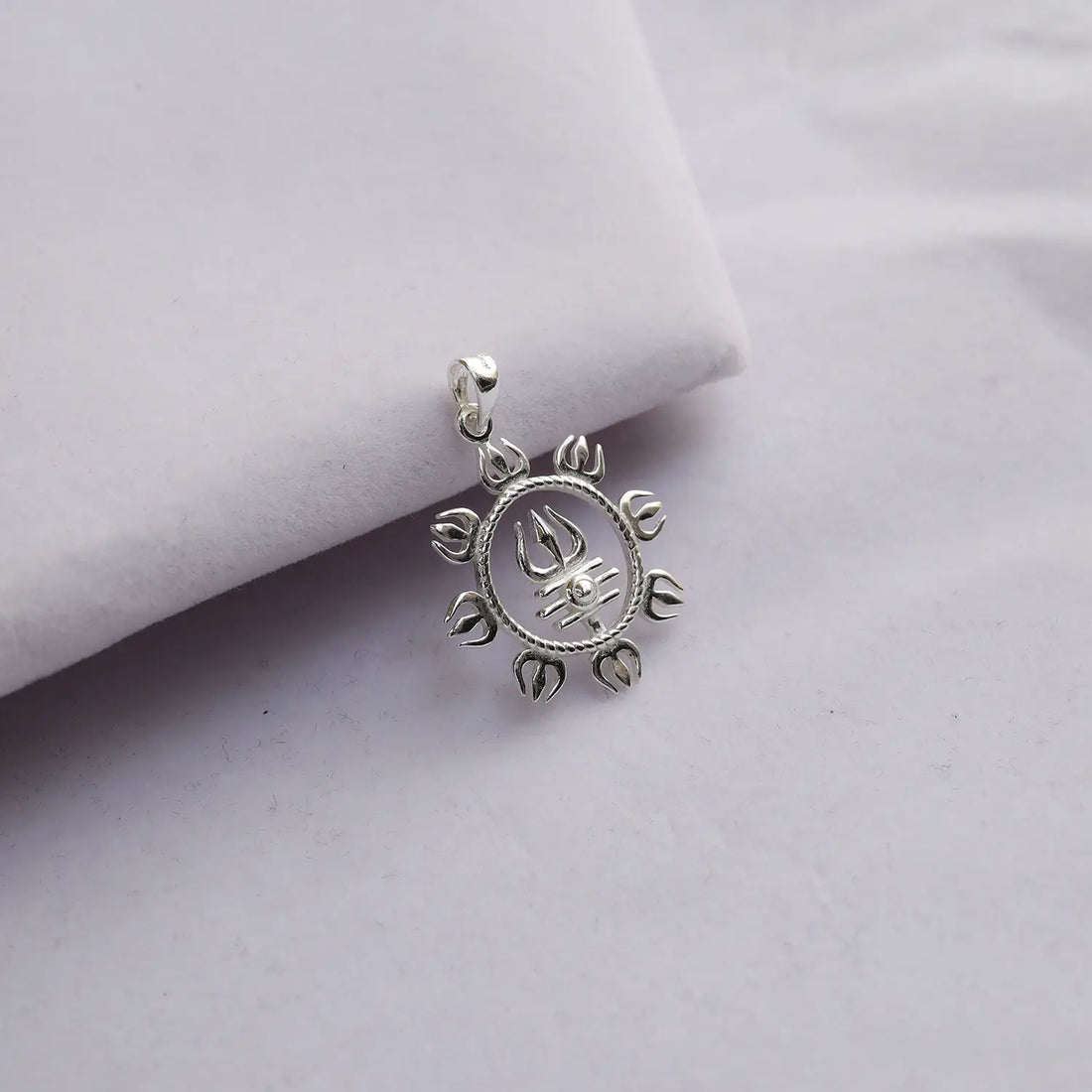 Divine Trishul Circle Pure Silver Pendant- Made With Pure 925 Silver