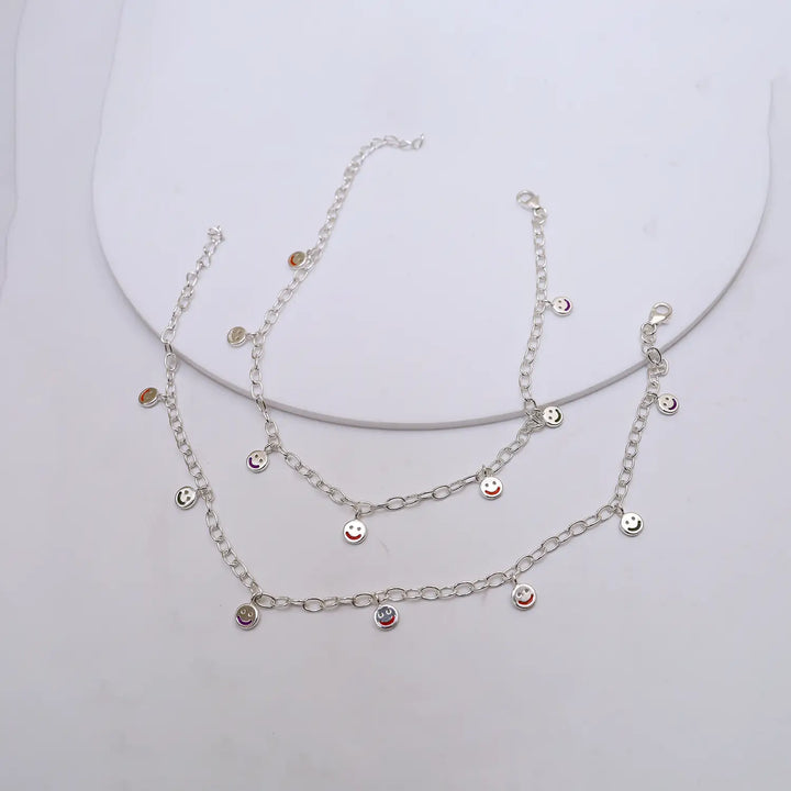 Smiley Charm Pure Silver Anklet- Made With Pure 925 Silver
