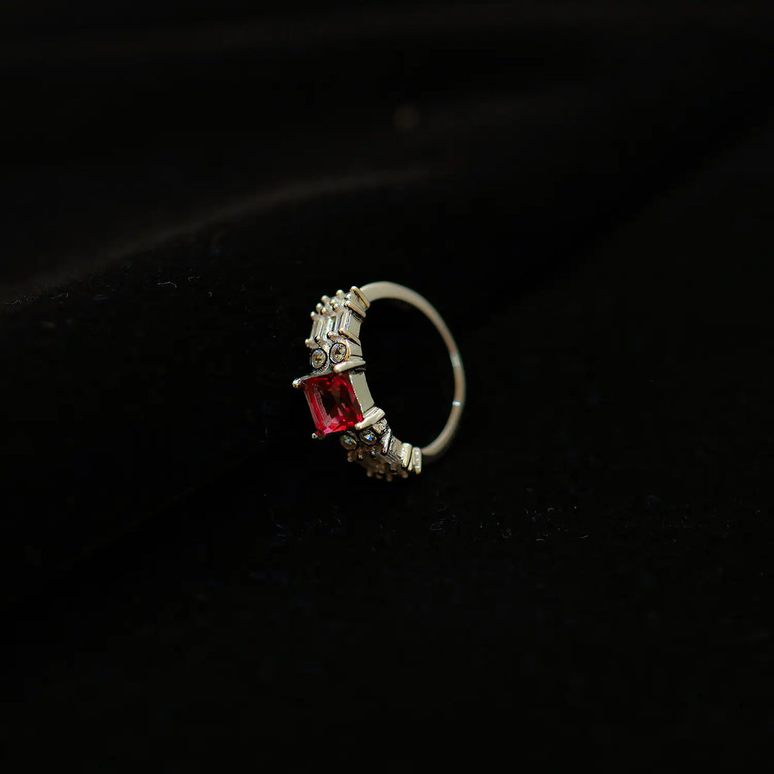 Crimson Elegance Pure Silver Ring - Made With Pure 925 Silver
