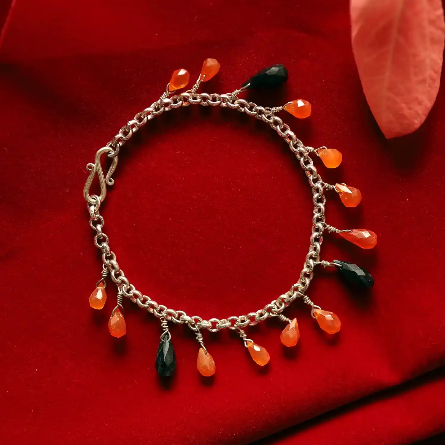 Pure Silver Bracelet with Gemstone Drops- Made With Pure 925 Silver