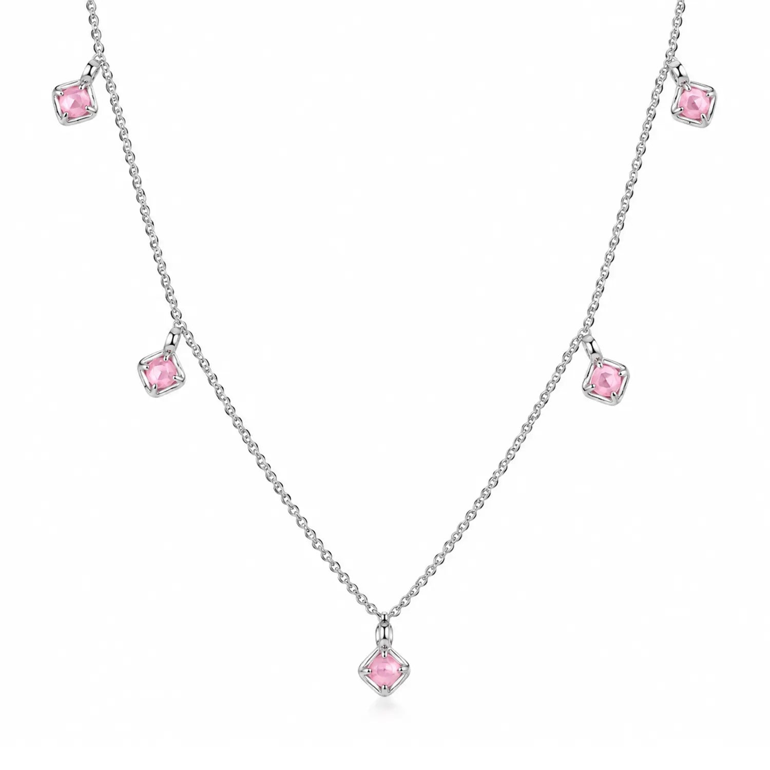 Elegant Pink Square Charm Silver Chain - Made With Pure 925 Silver
