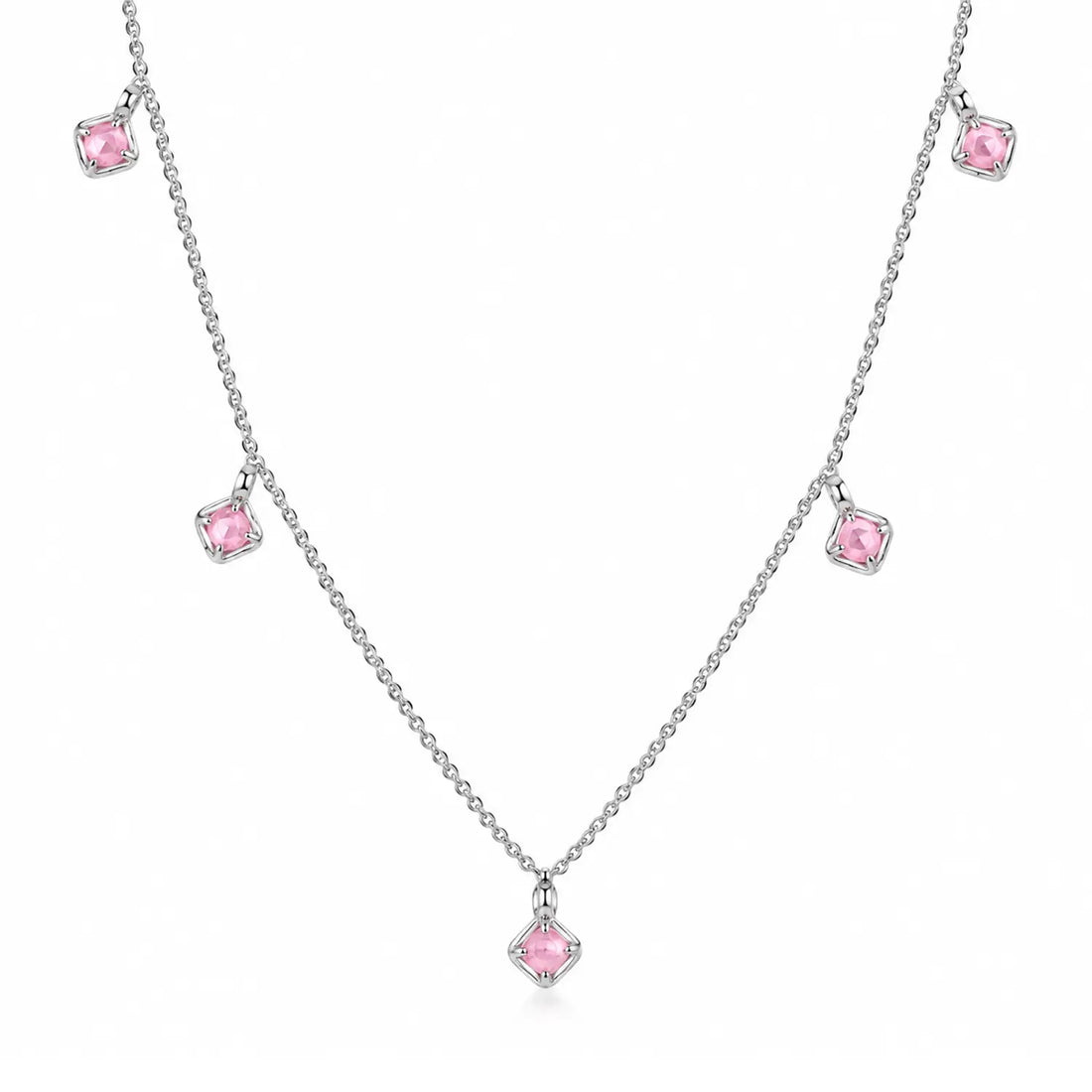 Elegant Pink Square Charm Silver Chain - Made With Pure 925 Silver