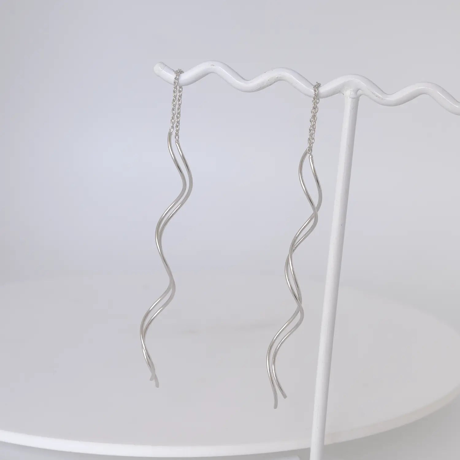 Graceful Wave Sterling Silver Threader Earrings - Made With Pure 925 Silver