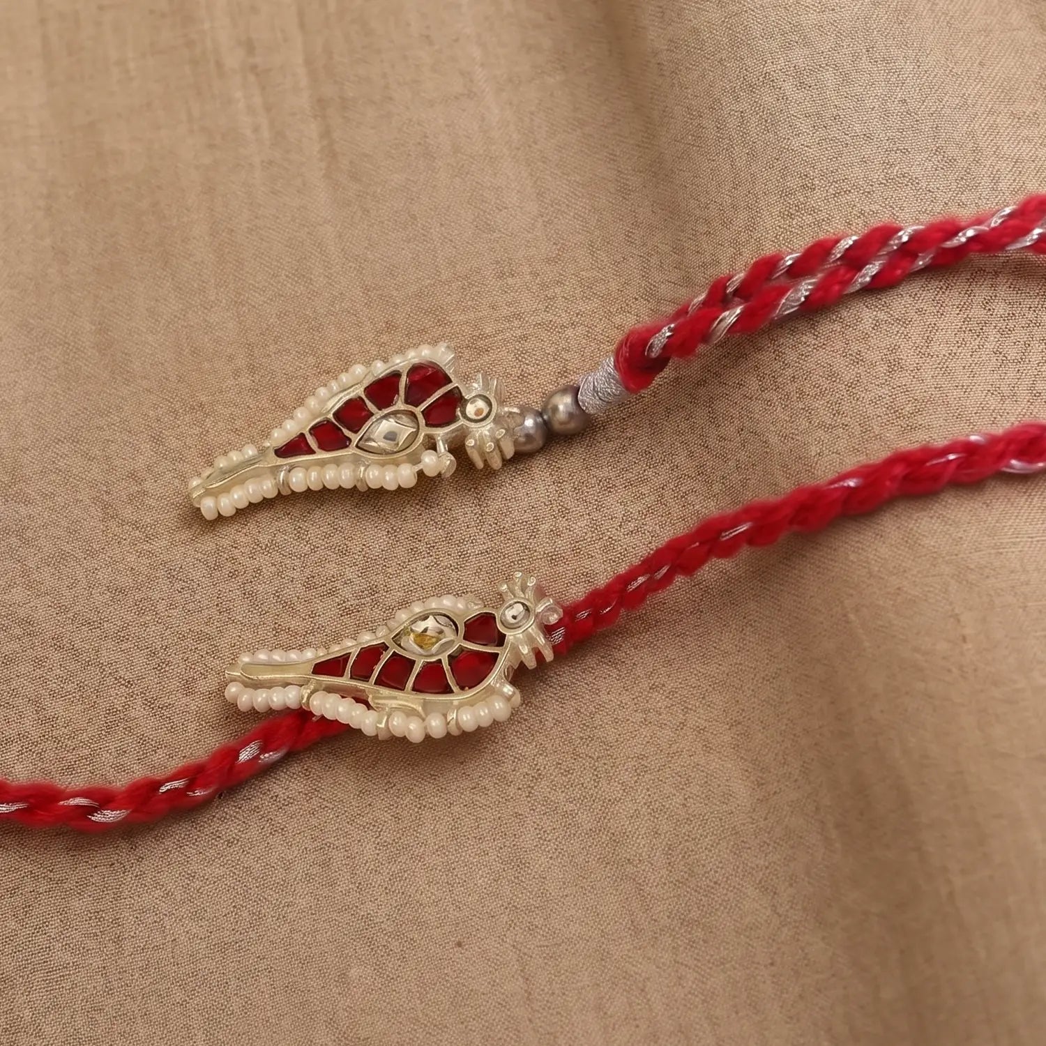 Royal Red Stone Silver Rakhi & Lumba Set - Made With Pure 925 Silver