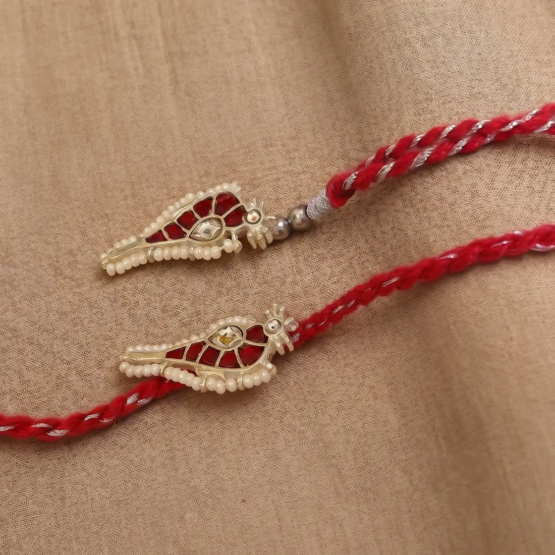 Royal Red Stone Silver Rakhi & Lumba Set - Made With Pure 925 Silver