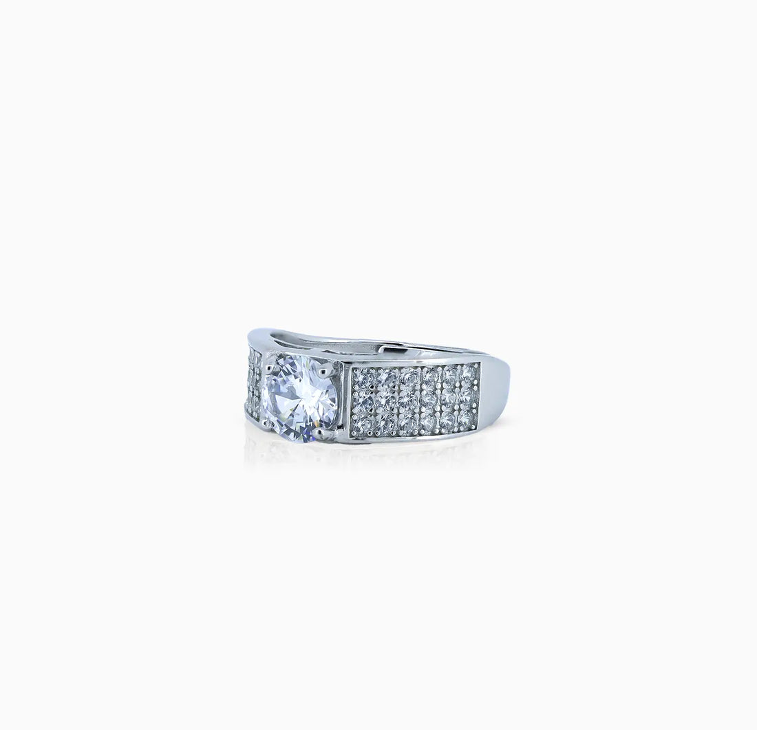 Bold Pure Silver Ring with Sparkling CZ Accents - Made With Pure 925 Silver
