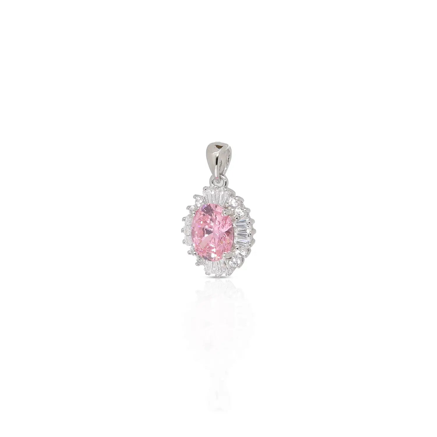 Pure Silver Pink Oval Stone Pendant - Made With Pure 925 Silver