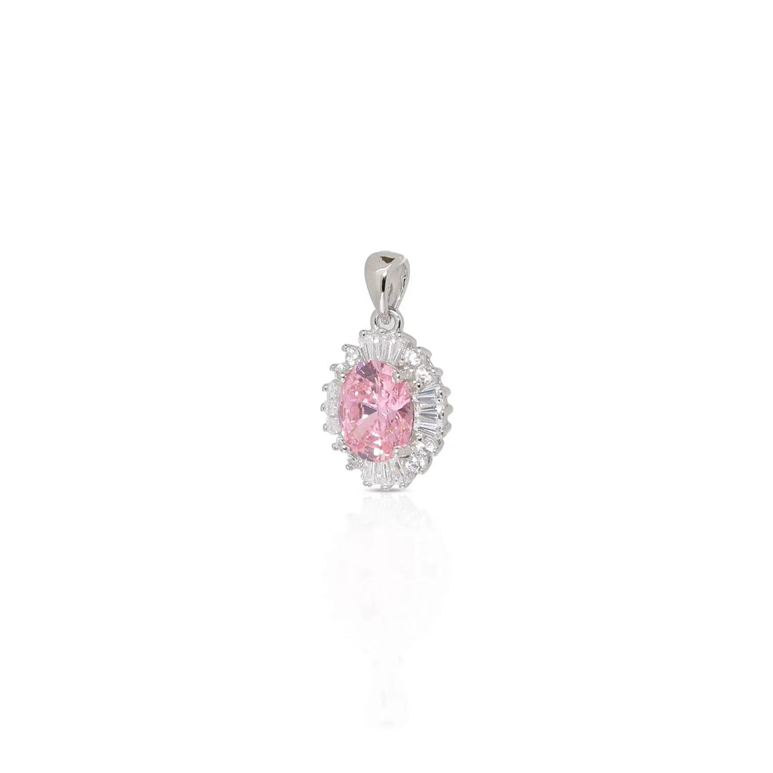 Pure Silver Pink Oval Stone Pendant - Made With Pure 925 Silver
