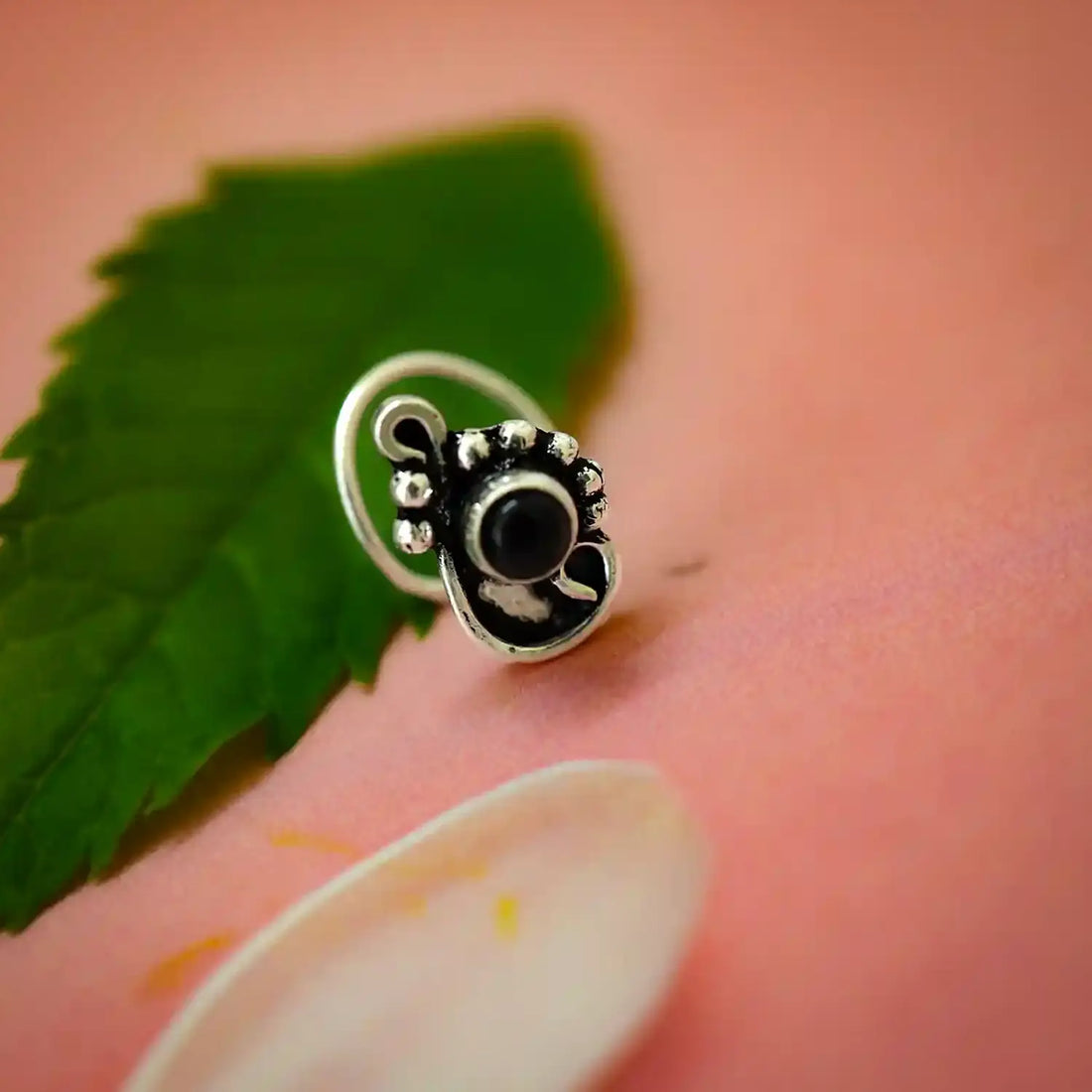 Oxidised Silver Paisley Drop Nose Pin- Made With Pure 925 Silver