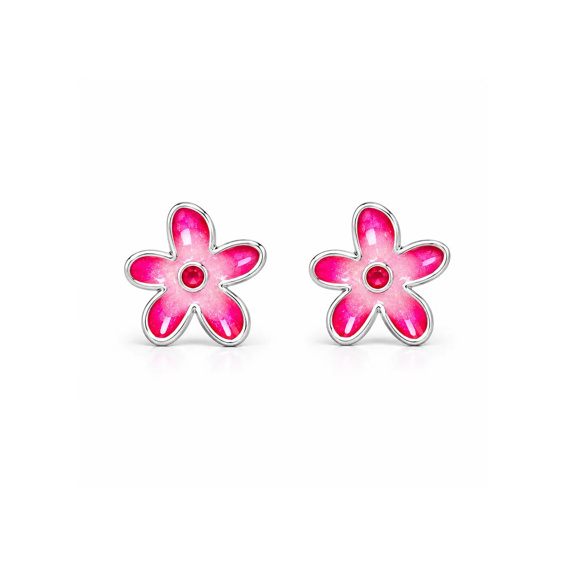 Purple Floral Enamel Silver Stud Earrings - Made With Pure 925 Silver