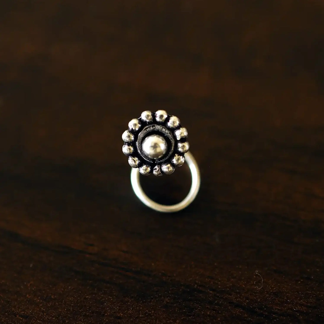 Vintage Bloom Oxidised Silver Nose Pin- Made With Pure 925 Silver