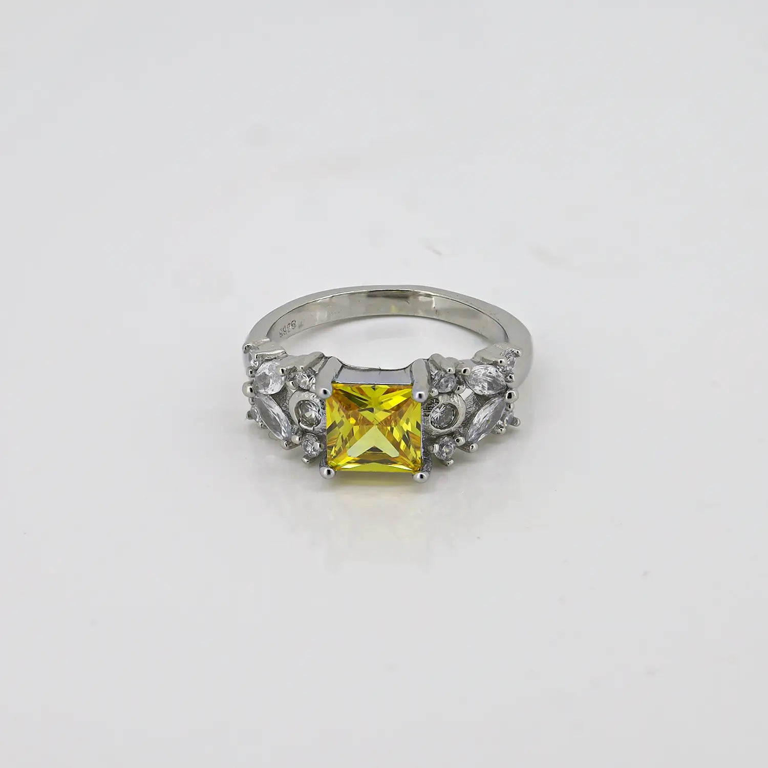 Pure Silver Yellow Princess-Cut Ring - Made With Pure 925 Silver