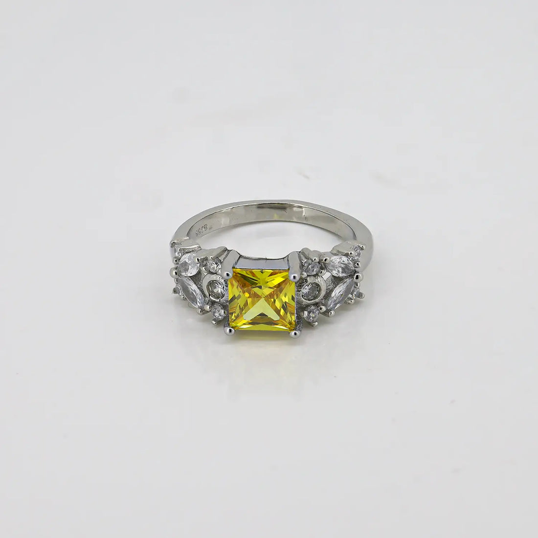 Pure Silver Yellow Princess-Cut Ring - Made With Pure 925 Silver