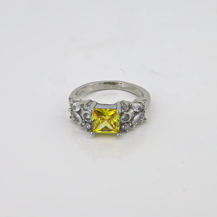 Pure Silver Yellow Princess-Cut Ring - Made With Pure 925 Silver