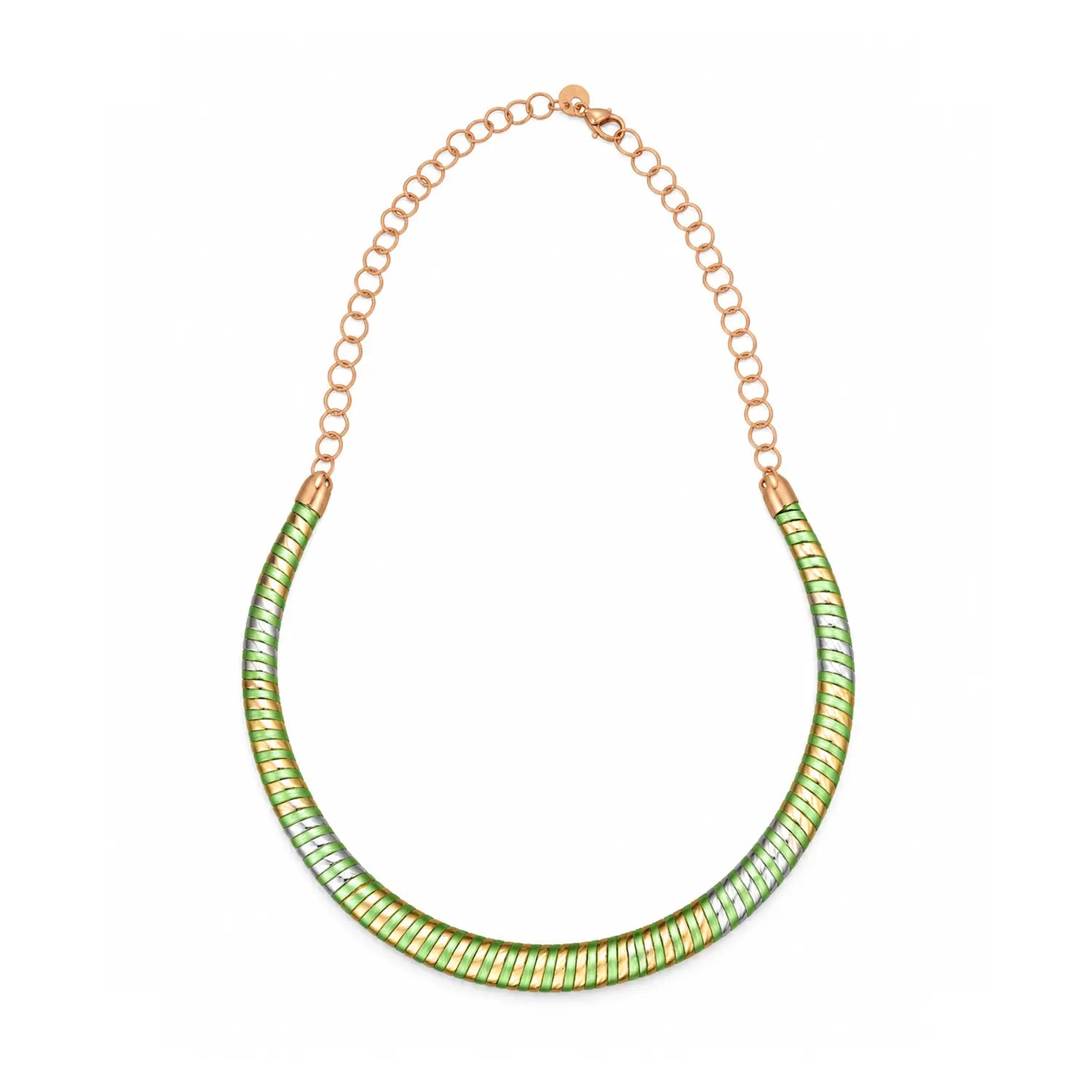 Elegant Green & Gold Spiral Design Silver Necklace - Made With Pure 925 Silver