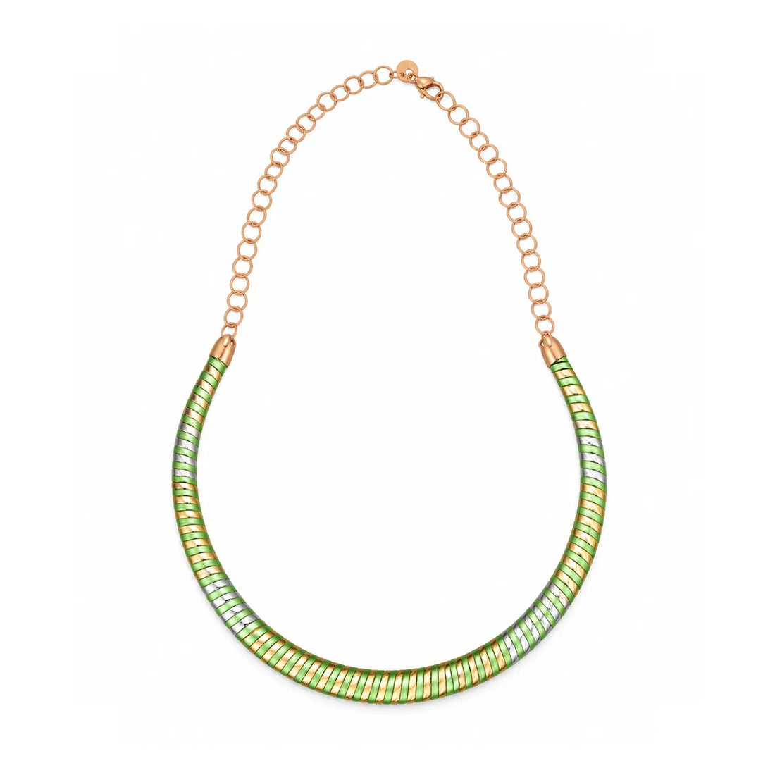 Elegant Green & Gold Spiral Design Silver Necklace - Made With Pure 925 Silver