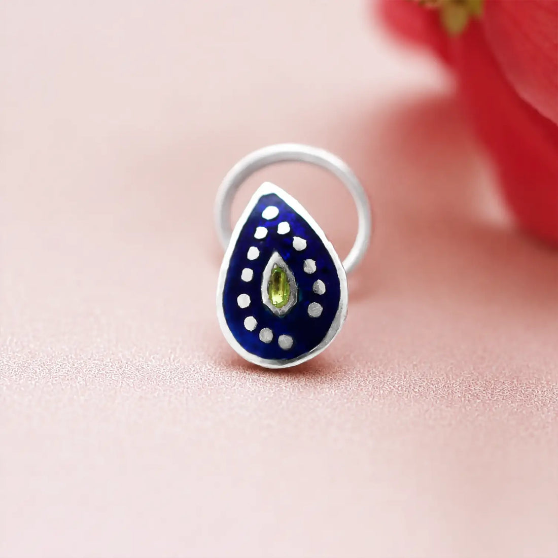 Blue Enamel Sterling Silver Nose Pin- Made With Pure 925 Silver