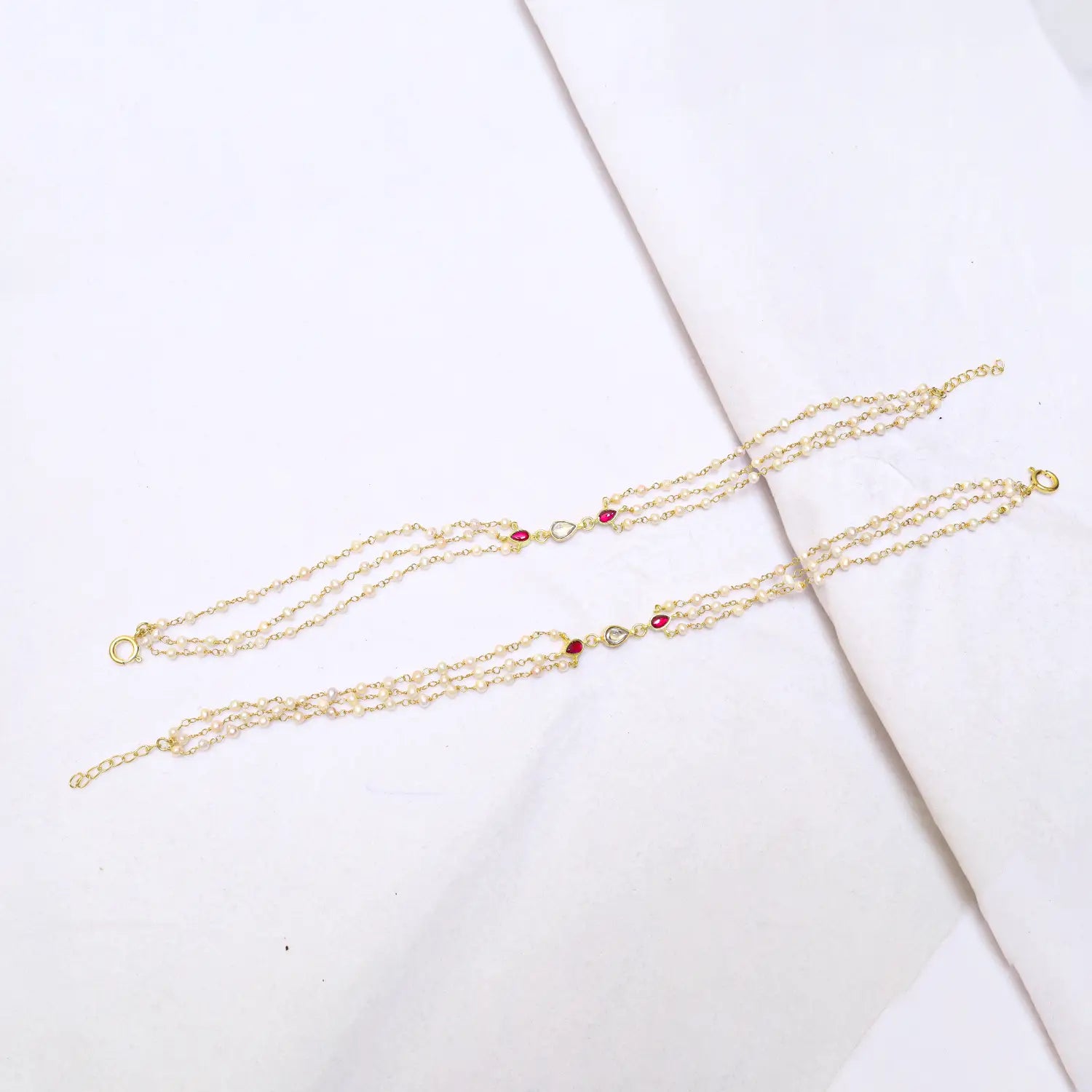Elegant Pearl & Ruby Drop Silver Anklet - Made With Pure 925 Silver