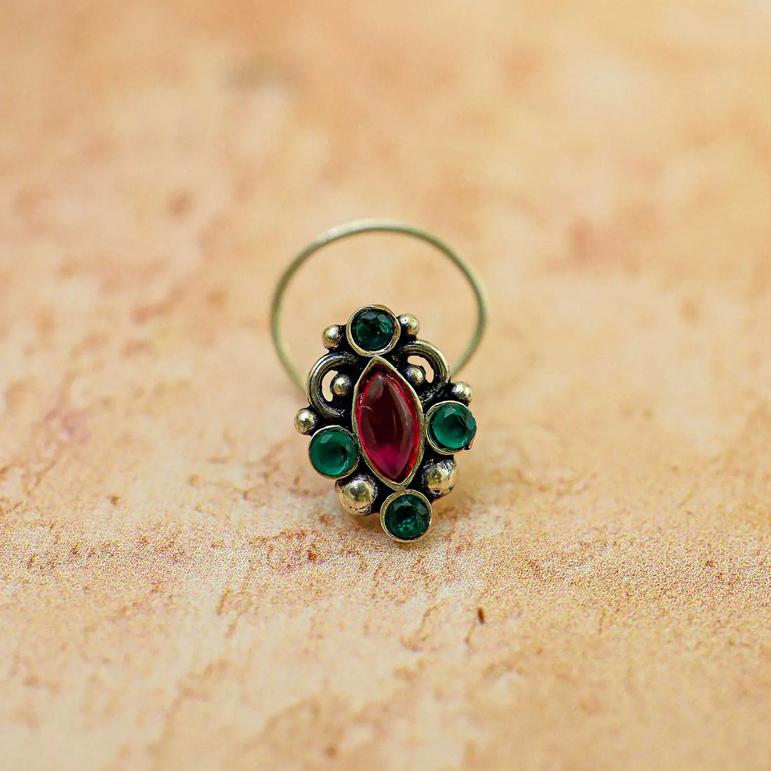 Elegant Red Stone Silver Nose Pin- Made With Pure 925 Silver