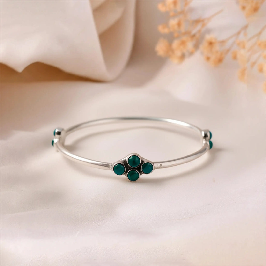Turquoise Blossom Sterling Silver Bracelet - Made With Pure 925 Silver