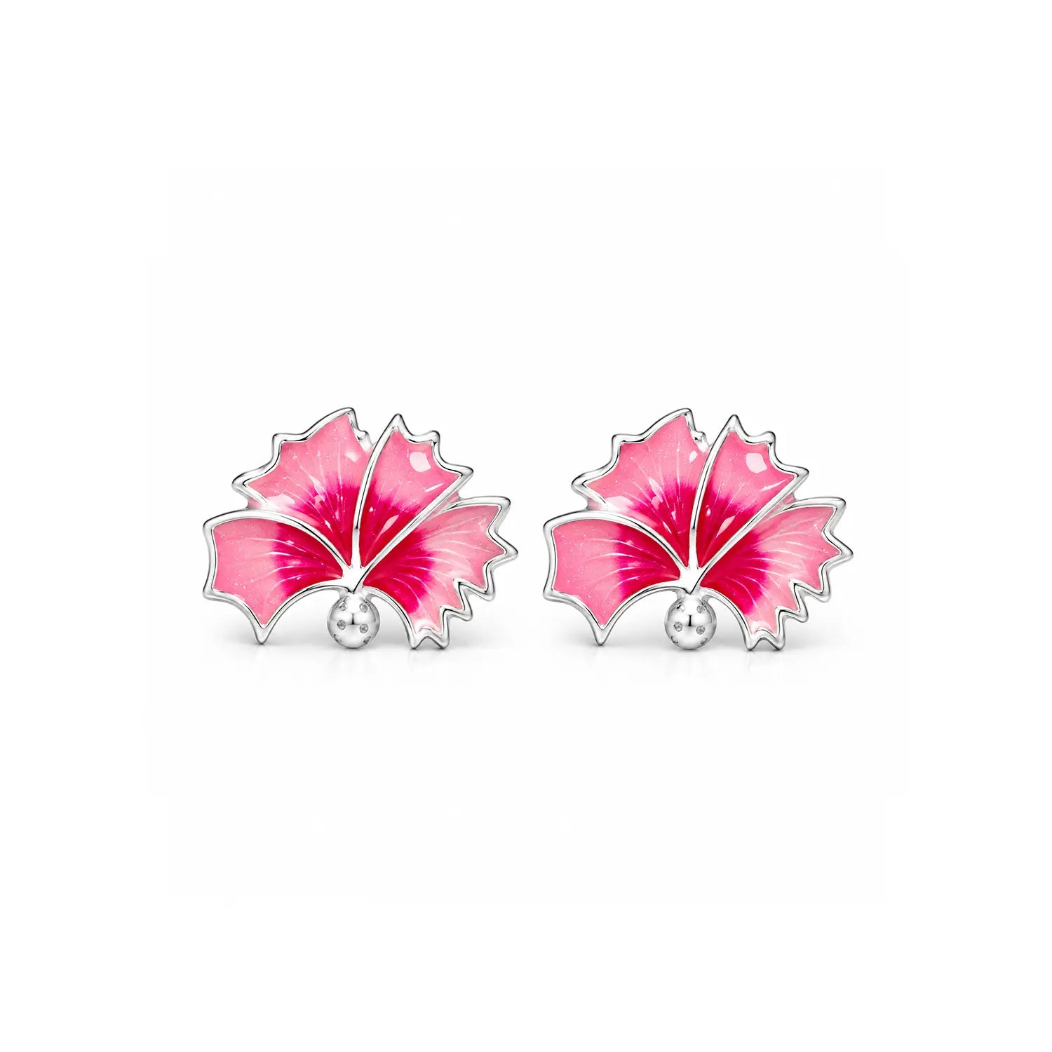 Blue Enamel Floral Silver Stud Earrings - Made With Pure 925 Silver