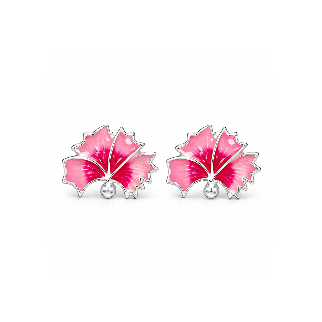 Blue Enamel Floral Silver Stud Earrings - Made With Pure 925 Silver