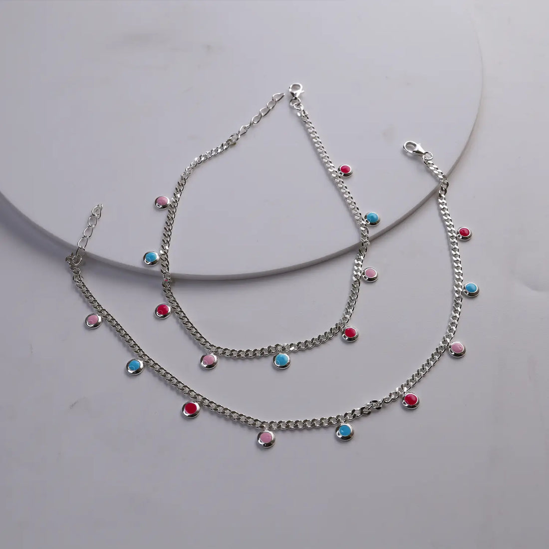 Multicolor Charm Pure Silver Anklet- Made With Pure 925 Silver